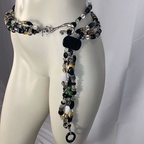 Vintage 90’s Beaded Hip Belt Coldwater Creek Multi Beaded Boho Statement Belt XL - Picture 5 of 16